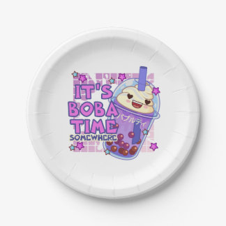 Funny 'It's Boba Time Somewhere' Paper Plate