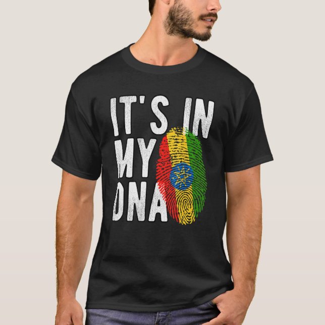Funny it's in my DNA Ethiopia flag Fingerprint T-Shirt (Front)