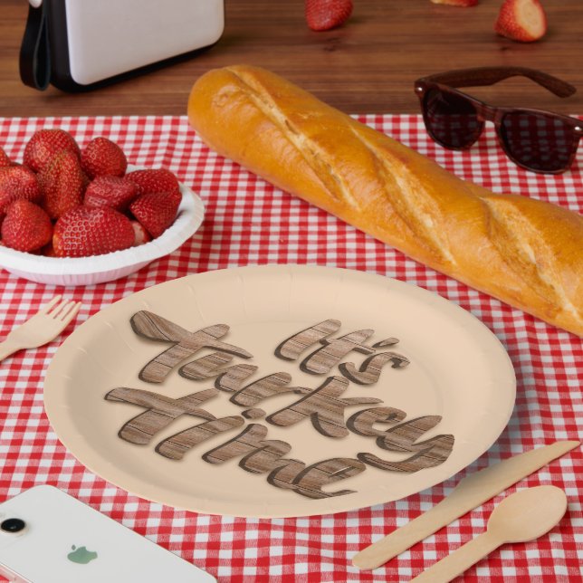 Funny It's Turkey Time Thanksgiving Dinner Saying Paper Plate (Picnic)