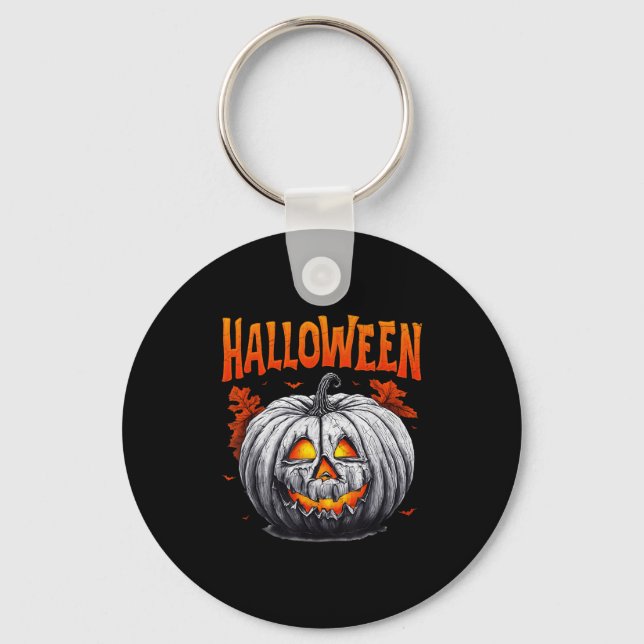 Funny Jack O Lantern Face Pumpkin Halloween Costum Keychain (Front)