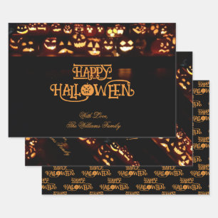 Funny Jack o'Lantern Pumpkins Happy Halloween Wrapping Paper Sheet