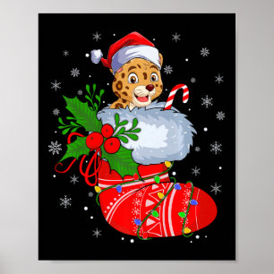 Funny Jaguar In Christmas Socks Santa Claus Lights Poster