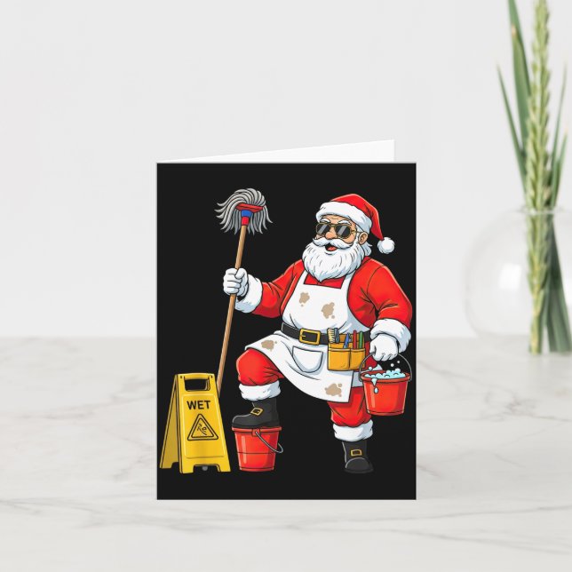 Funny Janitor Santa Christmas Graphic Cleaner Clea Card (Front)
