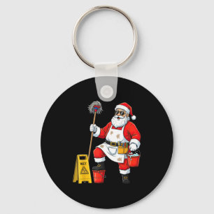 Funny Janitor Santa Christmas Graphic Cleaner Clea Keychain