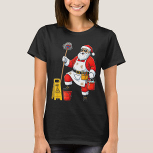 Funny Janitor Santa Christmas Graphic Cleaner Clea T-Shirt