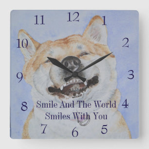 funny japanese akita smiling with slogan dog square wall clock