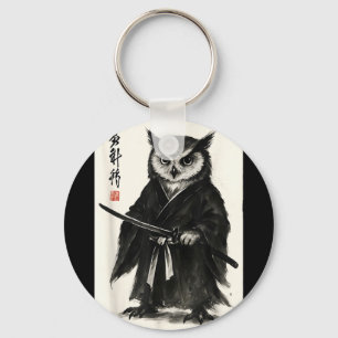 Funny japanese anime manga style samurai warrior keychain
