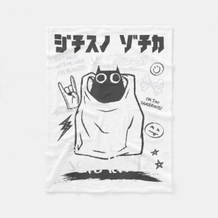 Funny Japanese Cartoon Black Cat Humourous Kitty M Fleece Blanket