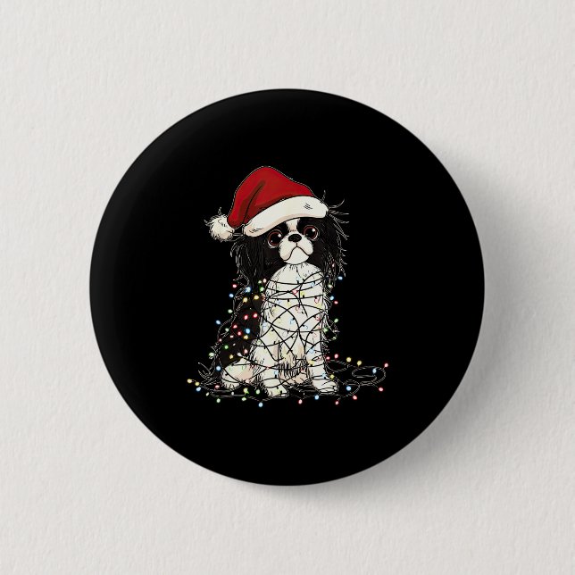 Funny Japanese Chin Christmas Graphics Dog Lights  2 Inch Round Button (Front)
