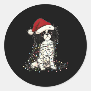 Funny Japanese Chin Christmas Graphics Dog Lights  Classic Round Sticker