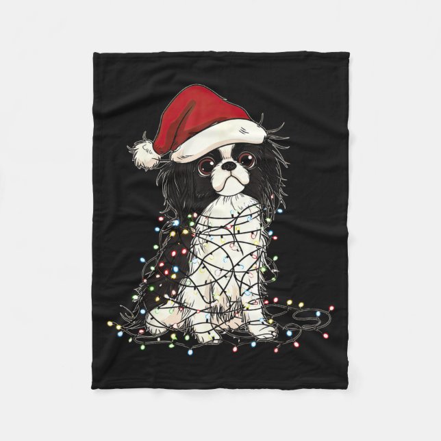 Funny Japanese Chin Christmas Graphics Dog Lights  Fleece Blanket (Front)