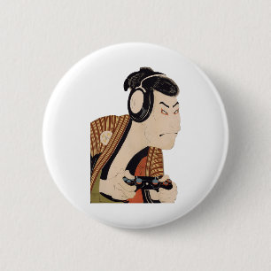 Funny Japanese Gamer Samurai Ukiyo-e Art  2 Inch Round Button