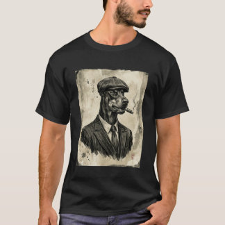 Funny Japanese Ink Style Gangster Doberman Dog in T-Shirt