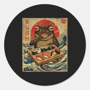 Funny Japanese Kawai Frog Pun Food Frog Humor Sush Classic Round Sticker