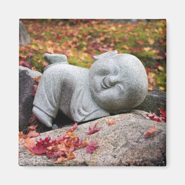 Funny Japanese monk statue with autumn leaves Magnet (Front)