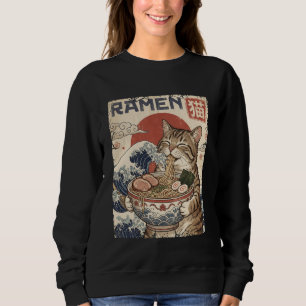 Funny Japanese Ramen Cat Kawaii Ukiyo Vintage Art Sweatshirt