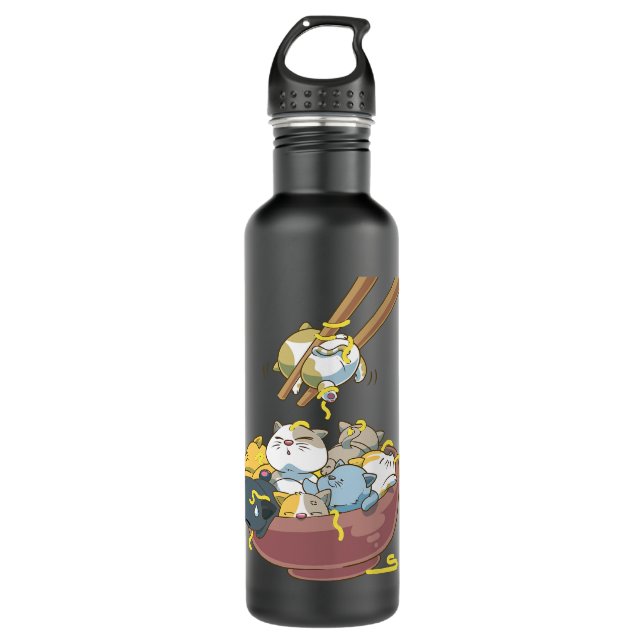 Funny Japanese Ramen Cats Kawaii 710 Ml Water Bottle (Front)