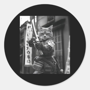 Funny Japanese Samurai Cat Meme Martial Arts Dad Classic Round Sticker