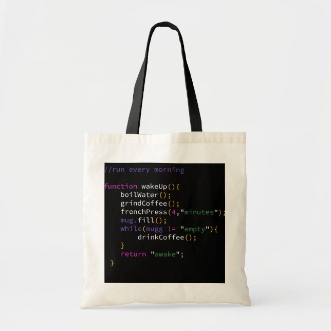 Funny JavaScript Developer Coffee Function Run Tote Bag (Front)