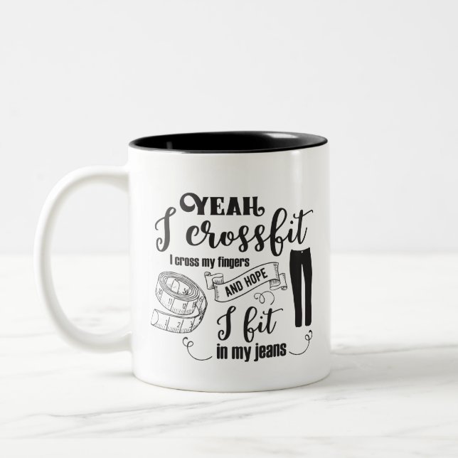 funny jeans word art Two-Tone coffee mug (Left)