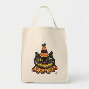 Funny Jester Halloween Vintage Art Cartoon Cat Tote Bag