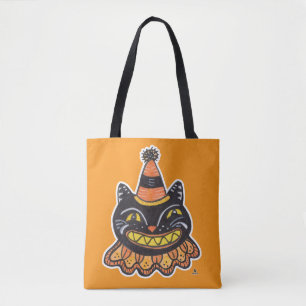 Funny Jester Halloween Vintage Carnival Fun Cat Tote Bag
