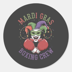 Funny Jester Hat Mardi Gras Boxing Crew Classic Round Sticker