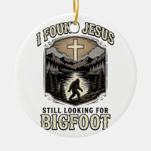 Funny Jesus Bigfoot Vintage Christian Shirt Ceramic Ornament
