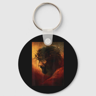 Funny Jesus Christ With Crown Of Thorns Graphic Keychain