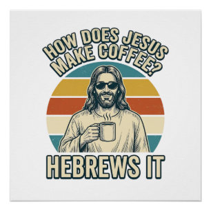 Funny Jesus Coffee Vintage Engraving Shirt Design_ Poster