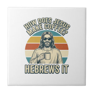 Funny Jesus Coffee Vintage Engraving Shirt Design_ Tile