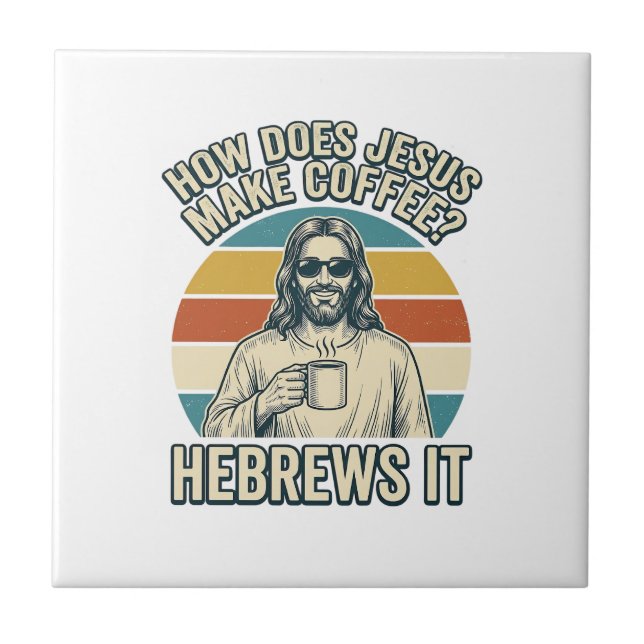 Funny Jesus Coffee Vintage Engraving Shirt Design_ Tile (Front)