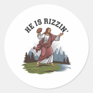 Funny Jesus He Is Rizzin Playing Footll Apparel Me Classic Round Sticker