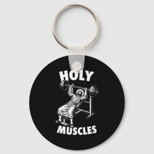 Funny jesus holy muscles bench press gym fitness keychain