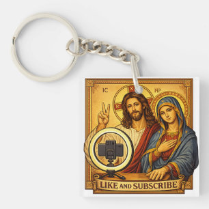 Funny Jesus Mary Influencer Keychain