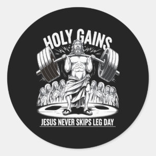 Funny Jesus Never Skips Leg Day Christian Gym Body Classic Round Sticker
