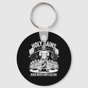 Funny Jesus Never Skips Leg Day Christian Gym Body Keychain