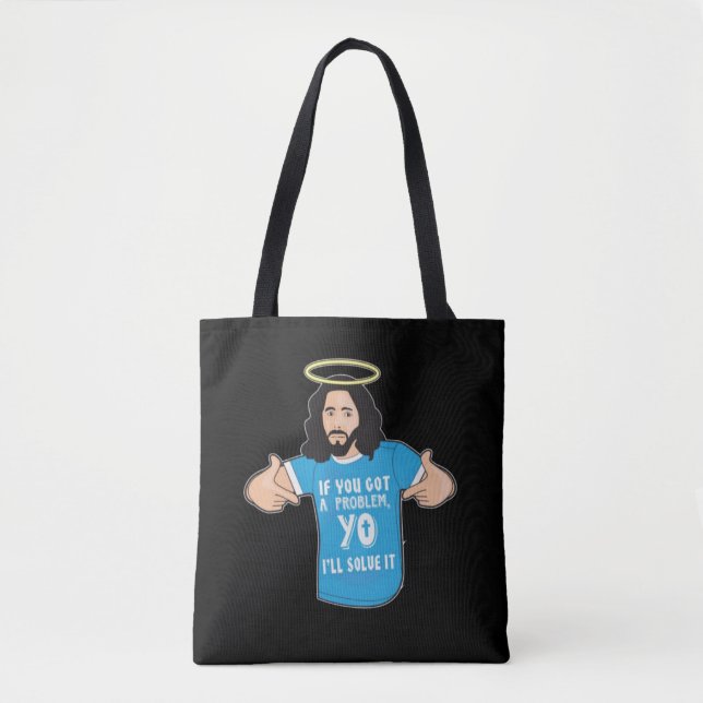 Funny Jesus Shirt Christian Meme Yo I'll Solve It Tote Bag (Front)