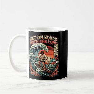Funny Jesus Surfing Christian Faith Beach Wave Coffee Mug