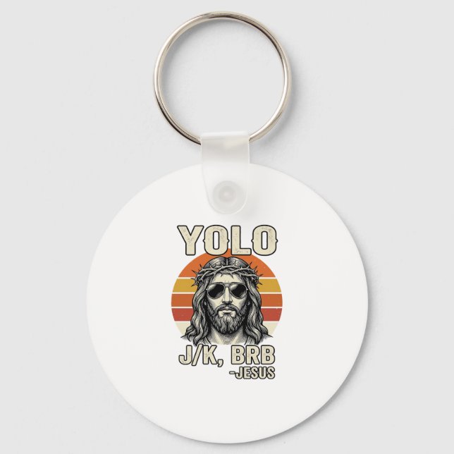 Funny Jesus Vintage Sunset Engraving Quote Design_ Keychain (Front)