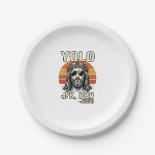 Funny Jesus Vintage Sunset Engraving Quote Design_ Paper Plate