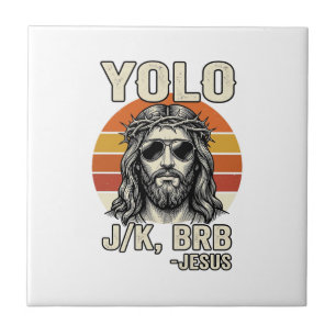 Funny Jesus Vintage Sunset Engraving Quote Design_ Tile