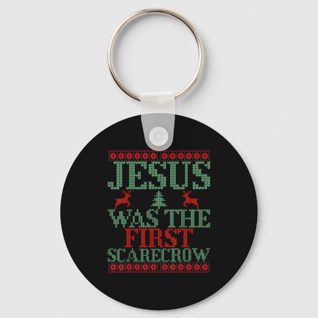 Funny Jesus Was The First Ecrow Ugly Sweater Style Keychain (Front)