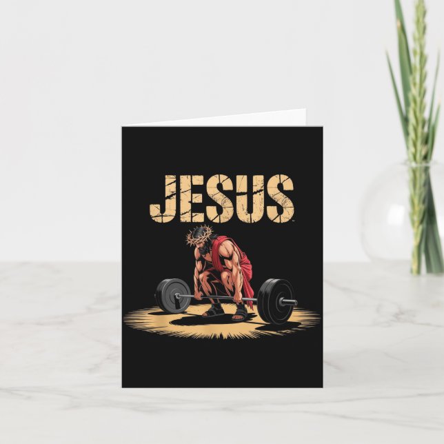 Funny Jesus Weightlifting Christian Gym Humor  Card (Front)