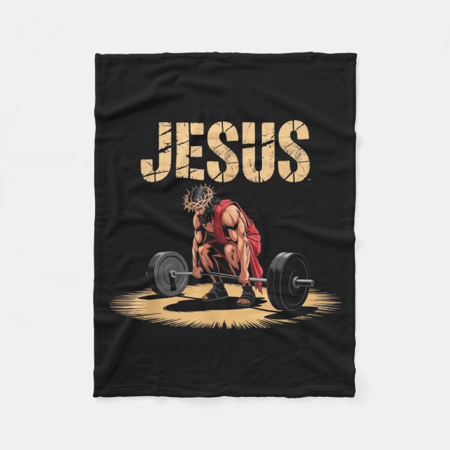 Funny Jesus Weightlifting Christian Gym Humor  Fleece Blanket (Front)