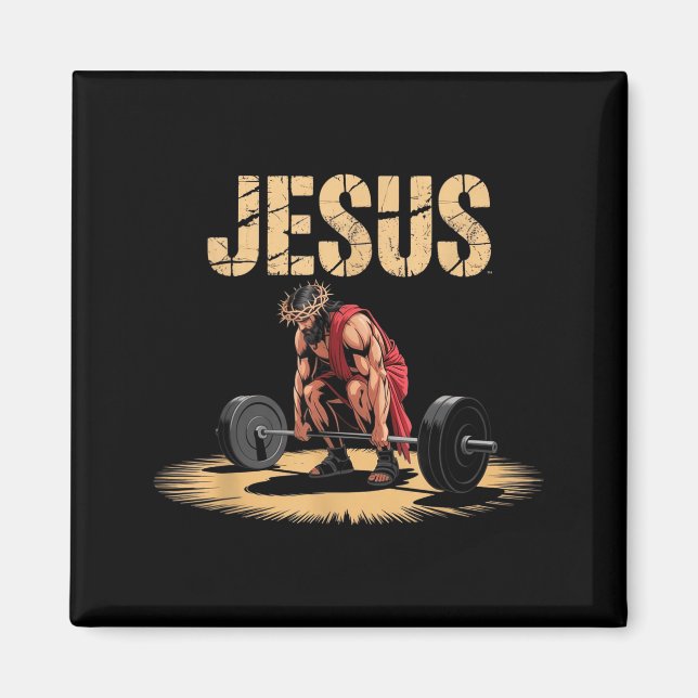 Funny Jesus Weightlifting Christian Gym Humor  Magnet (Front)