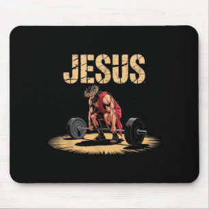 Funny Jesus Weightlifting Christian Gym Humor Mouse Pad