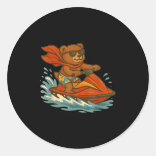 Funny Jet Ski Teddy Bear Costume For Adults And Ki Classic Round Sticker