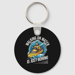 Funny jet skiing lover walking on water watercraft keychain