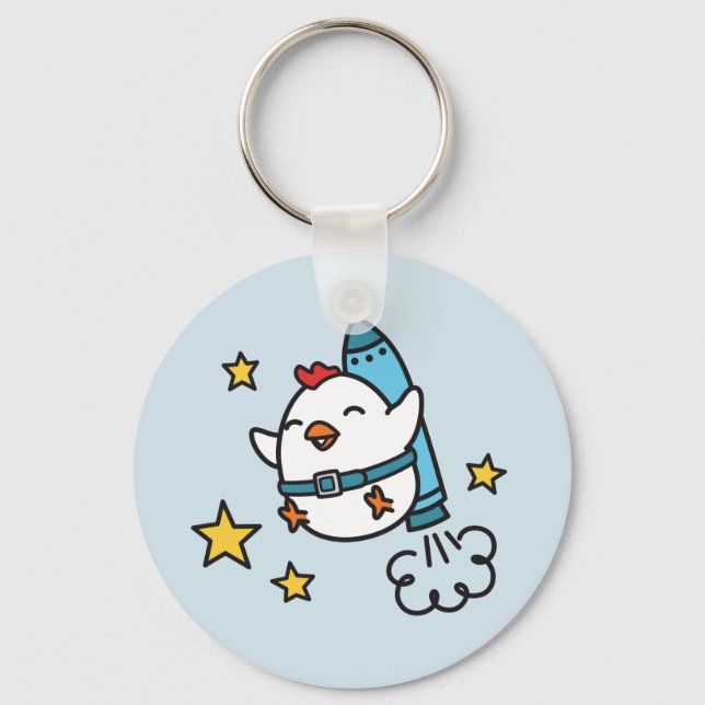 Funny Jetpack Chicken Design Keychain (Front)